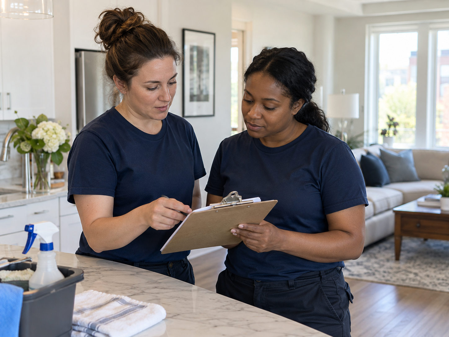 Hira cleaning professionals reviewing their service checklist
